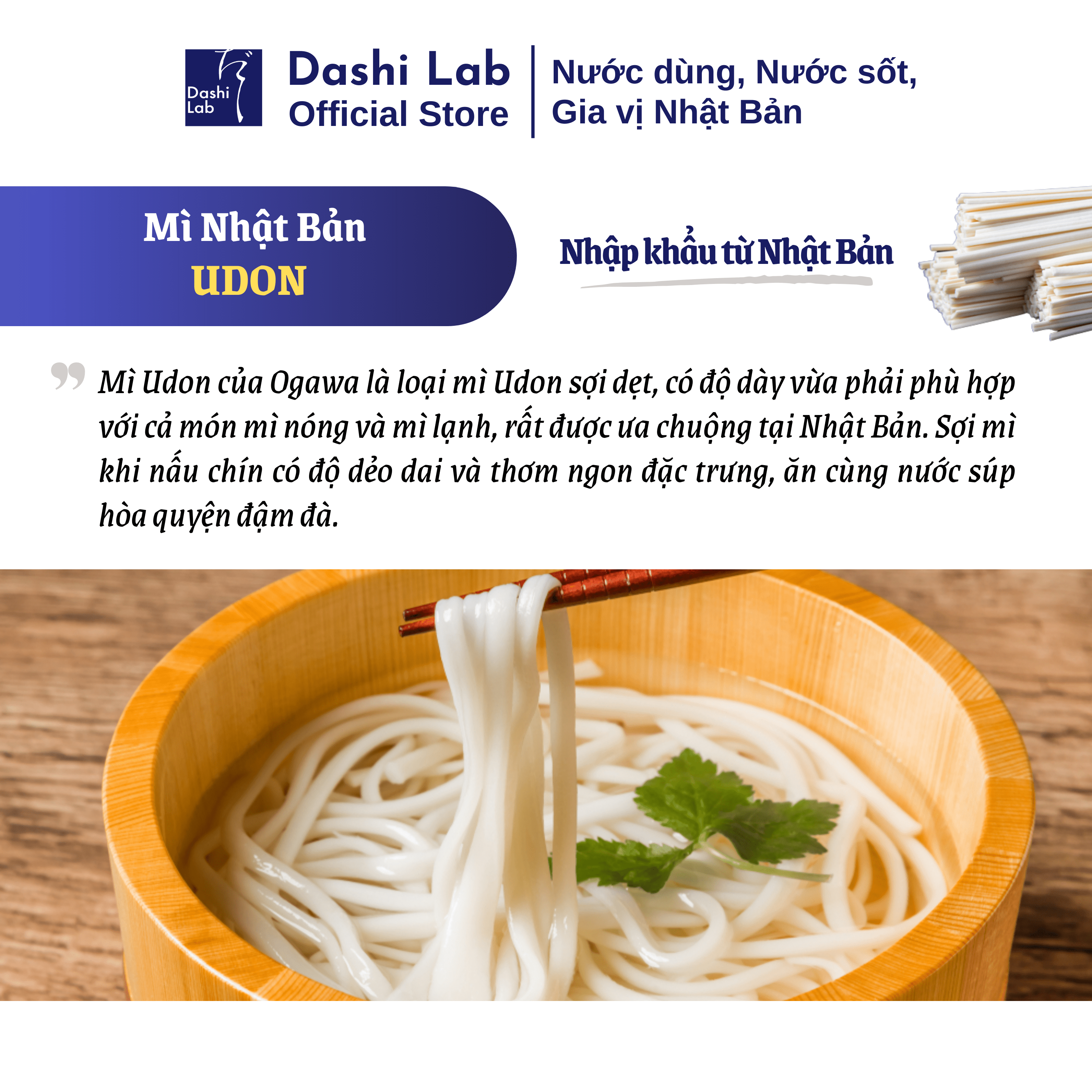 Mì Udon Cao Cấp Nhật Bản OGAWA SEIMEN Truyền Thống Nhật Bản Gói 200g Sợi Dẹt chống ngán Dai Mướt Dùng Nước hay Khô Đều Ngon
