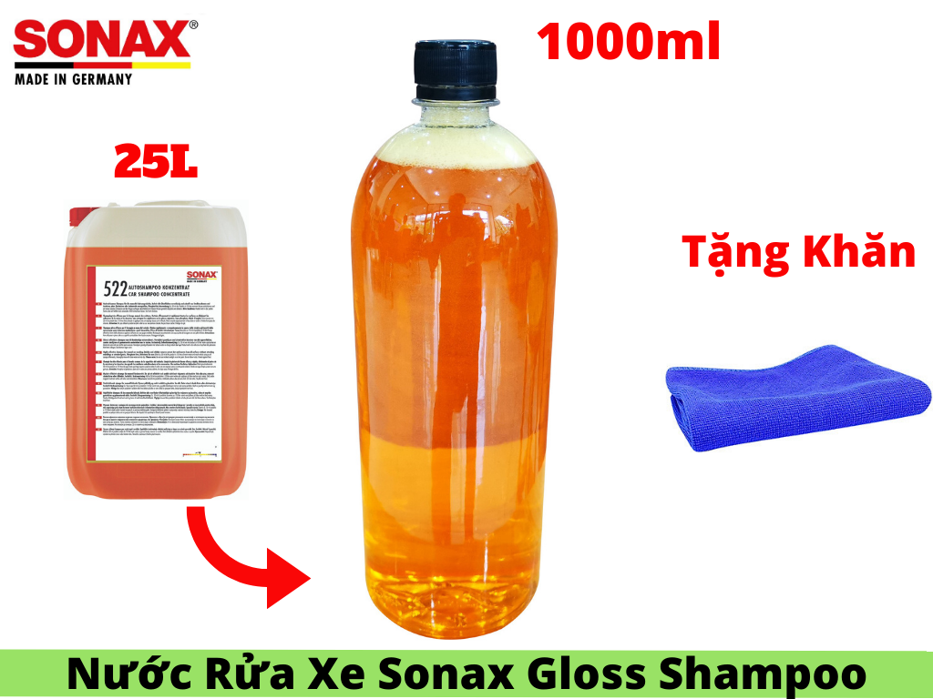 Nước Rửa Xe Sonax Gloss Shampoo 314300 1 Lít Chiết Từ Bình 25l Tặng Khăn