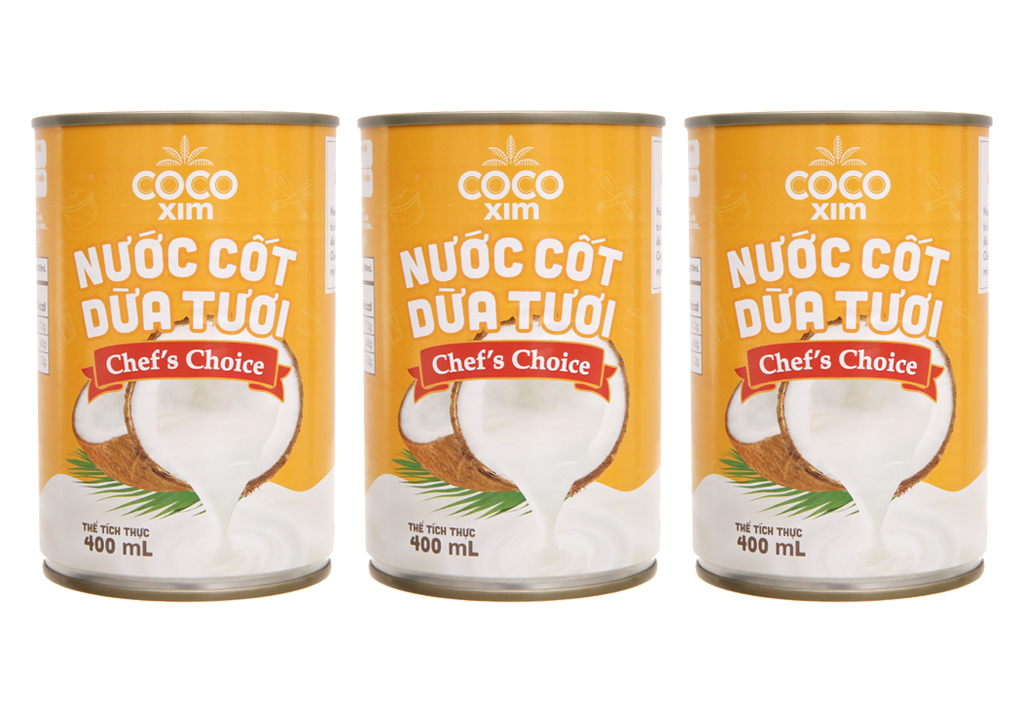 Combo 3 lon nước cốt dừa tươi 100% dừa nguyên chất Cocoxim Chefs Choice