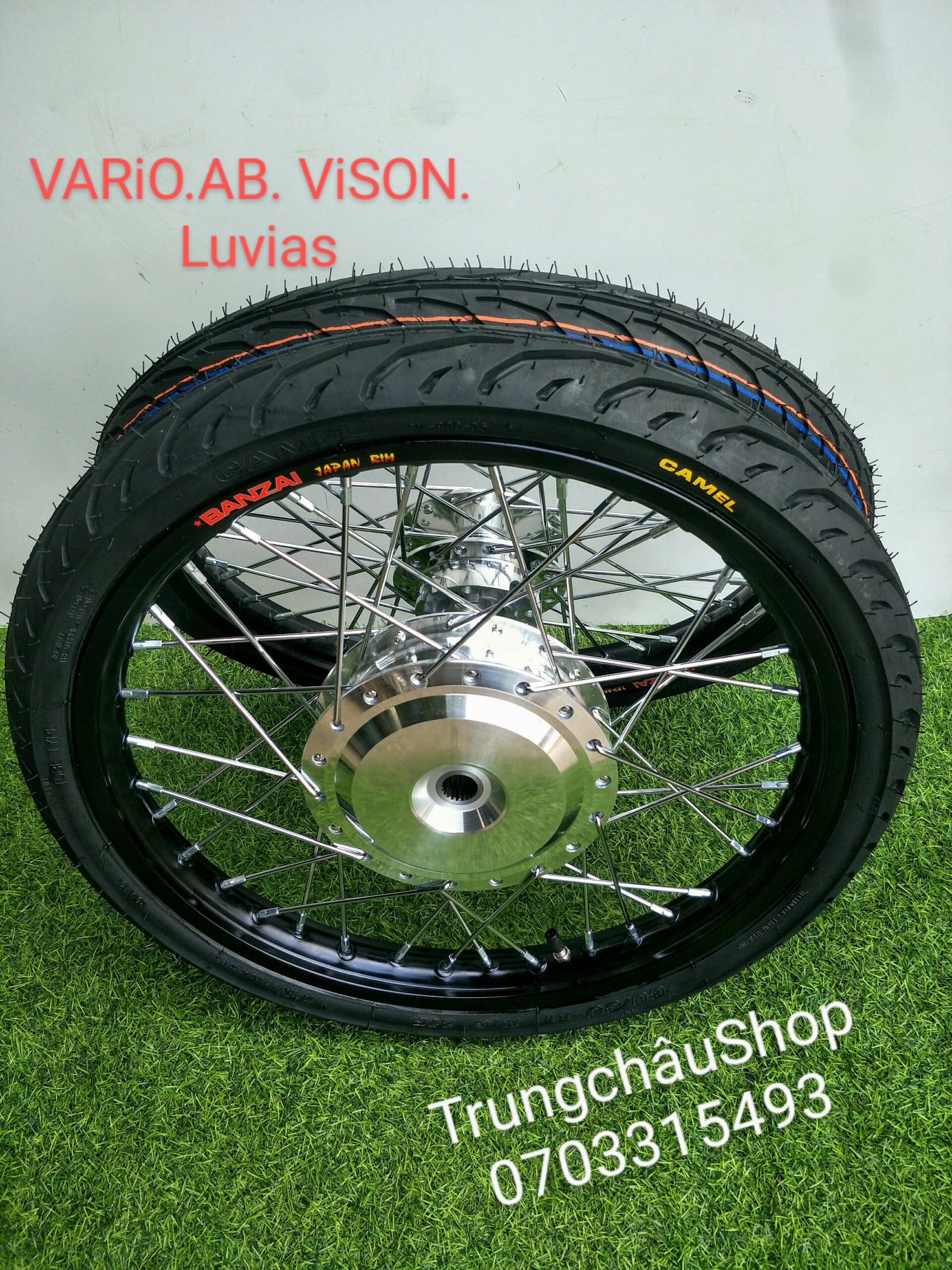Cặp bánh căm vario vision mio click thái ab novo niềng đen banzai, dale, solute đùm mạ crom loại 1
