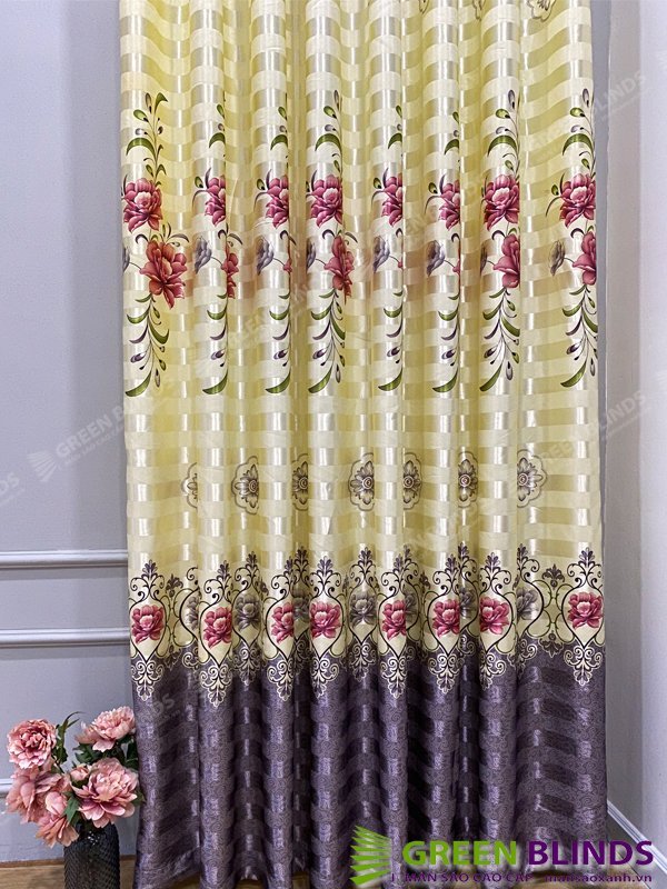 Rèm cửa sổ cửa chính hoa mẫu đơn tím có sẳn khoen