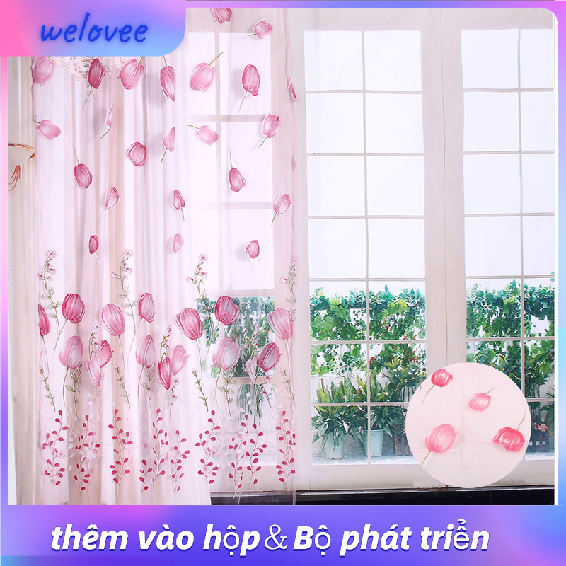 100*200cm Colorful Tulips Printing Tulle Curtains Sheer Drape Balcony Window Decoration