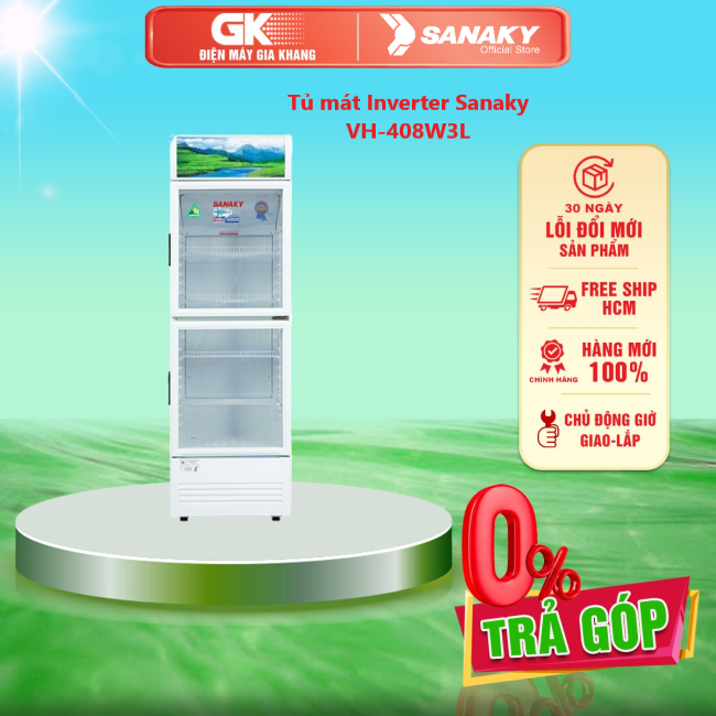 Tủ mát Inverter Sanaky VH-408W3L dung tích có thể sử dụng 340 lít - Bảo hành 2 năm - GIAO TOÀN QUỐC - FREESHIP HCM