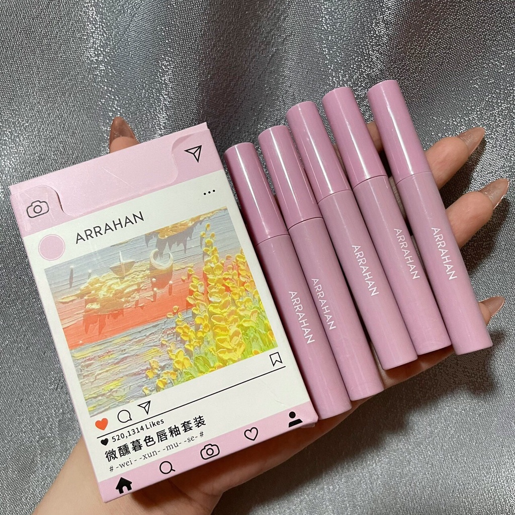 Set 5 son kem lì arrahan | tattielove bộ son kem arrahan drunk twilight lip glaze sét son nhung lì 5 món bộ 0711