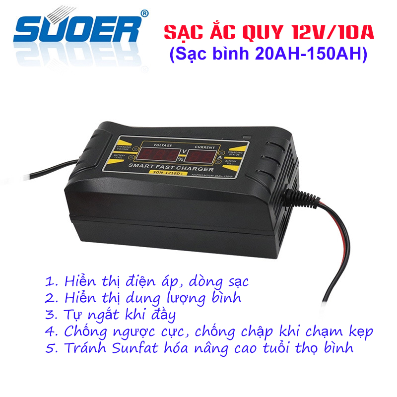 Máy sạc bình ắc quy 12V 10A SUODER-SON1210D sạc bình 20Ah-150Ah  sạc acquy 12v