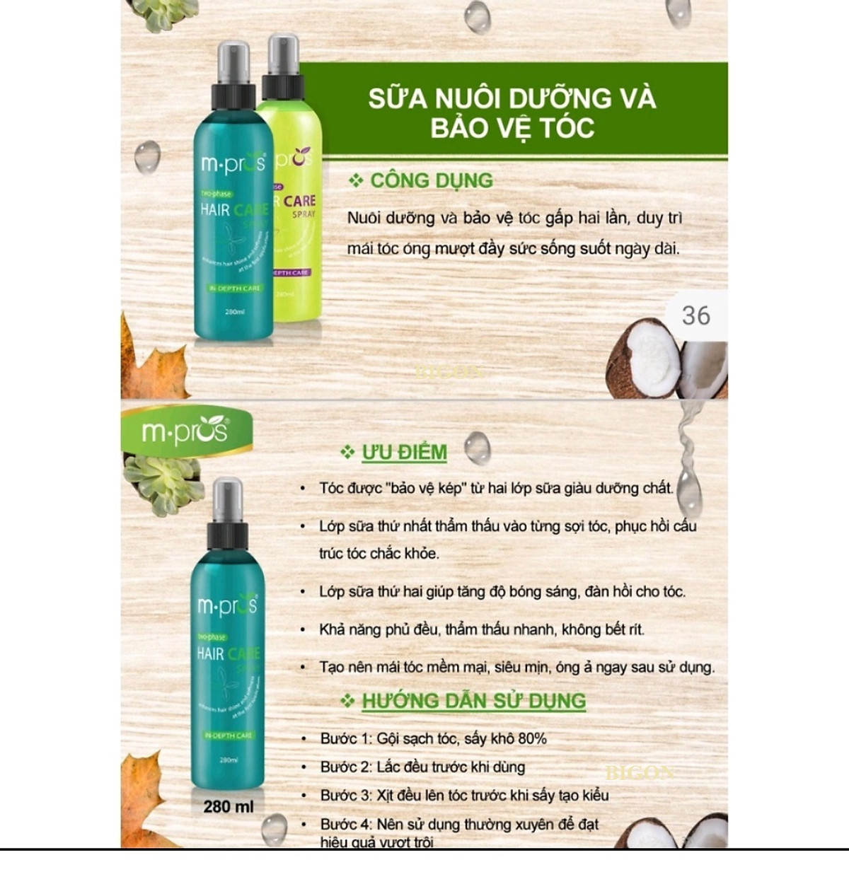 Sữa Dưỡng Và Bảo Vệ Tóc m.pros 280Ml