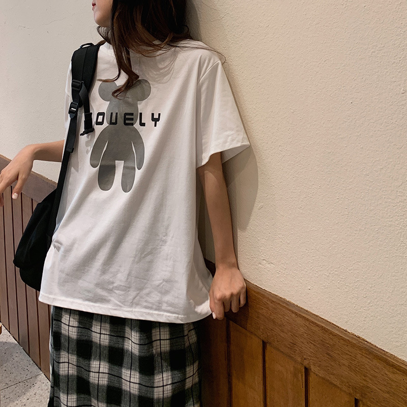2021夏装新款韩版ins网红款港风短袖T恤女式宽松辣妹打底衫上衣服