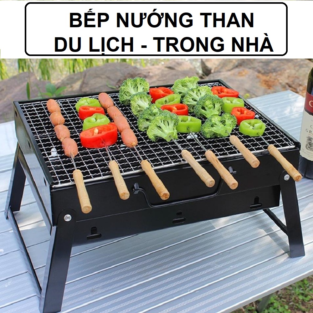 Bếp nướng than hình chữ nhật gấp gọn chuyên dùng cho dã ngoại du lịch ngoài trời lò nướng than hoa than củi than không khói
