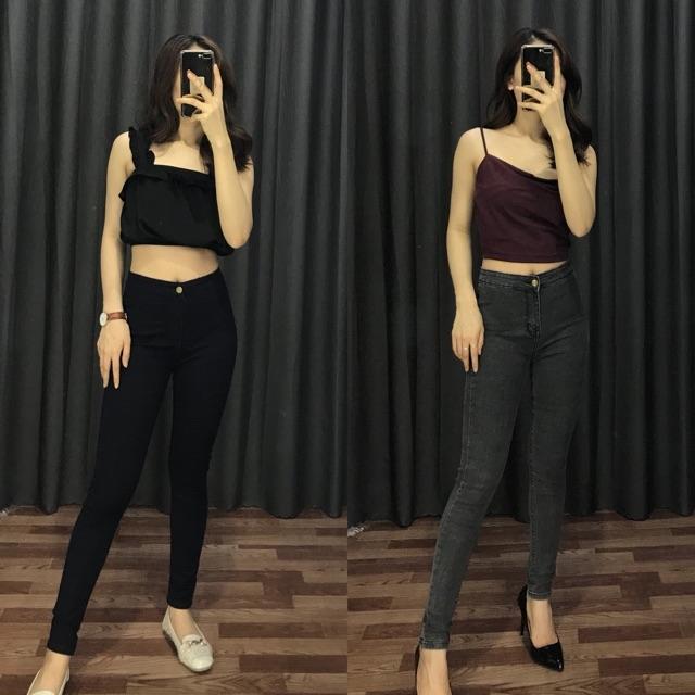 Quần jean nữ lưng cao xịn đai trơn co giãn hot