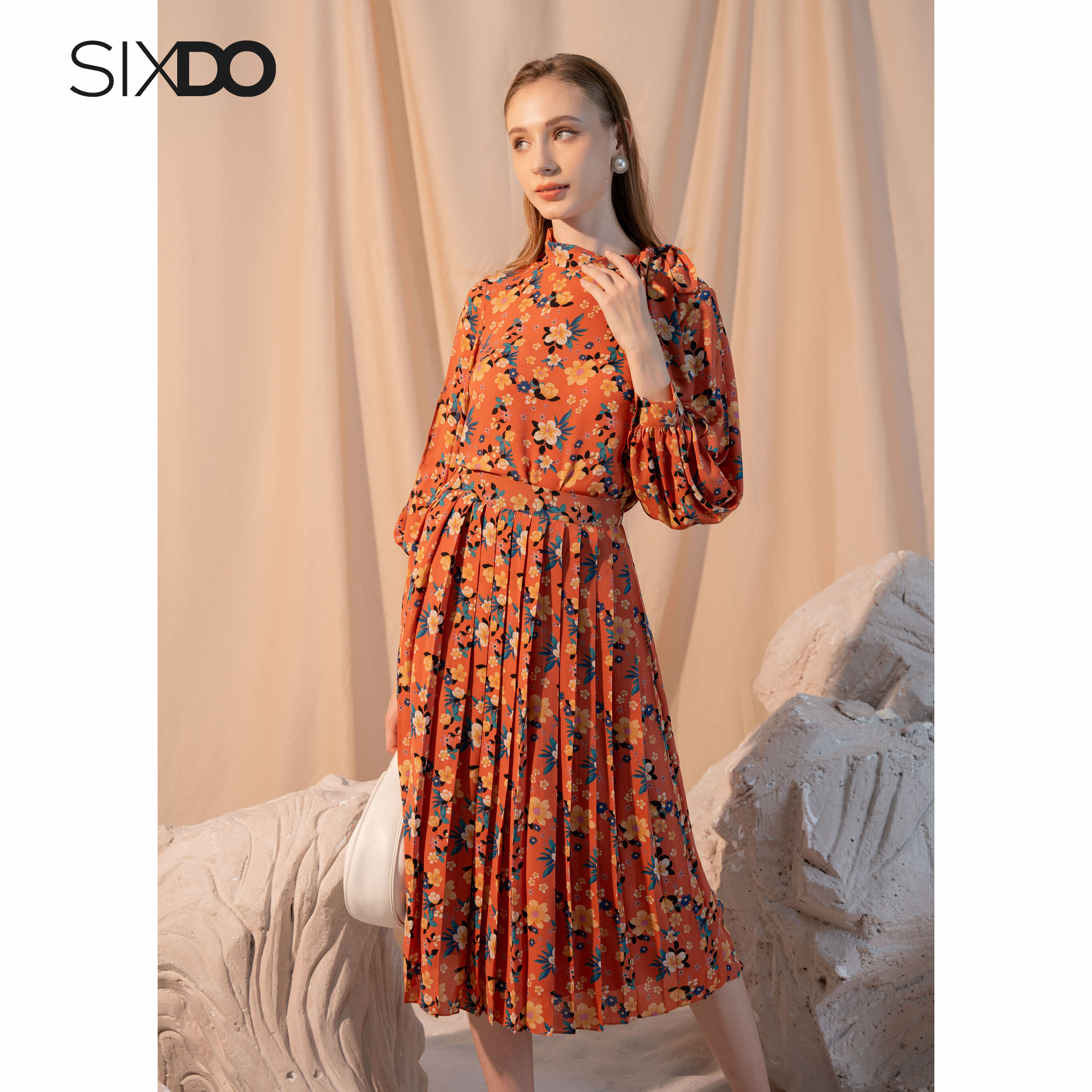 Chân váy hoa chiffon xếp ly SIXDO