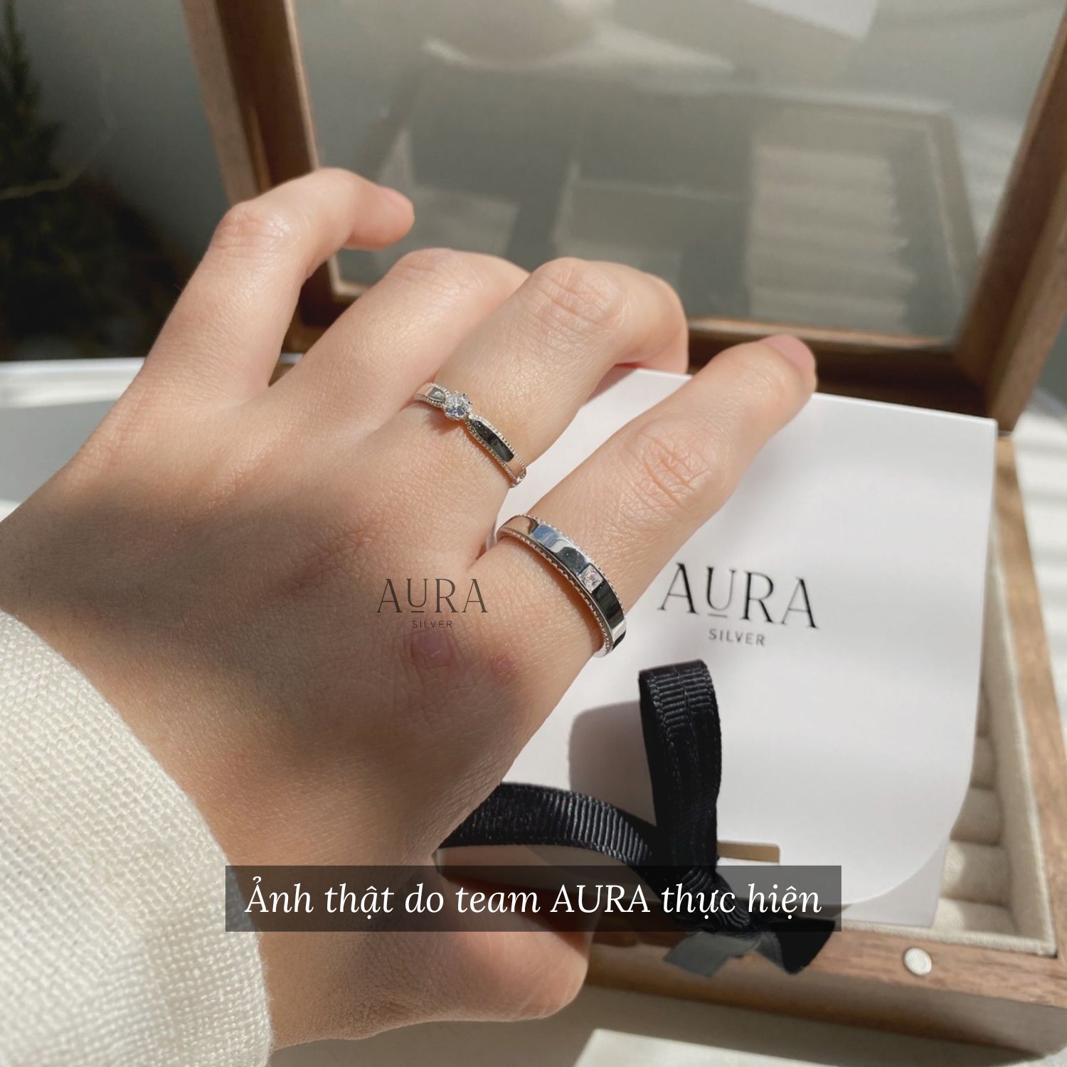 Nhẫn đôi bạc nam nữ Aura, nhẫn cặp Beloved-ND1