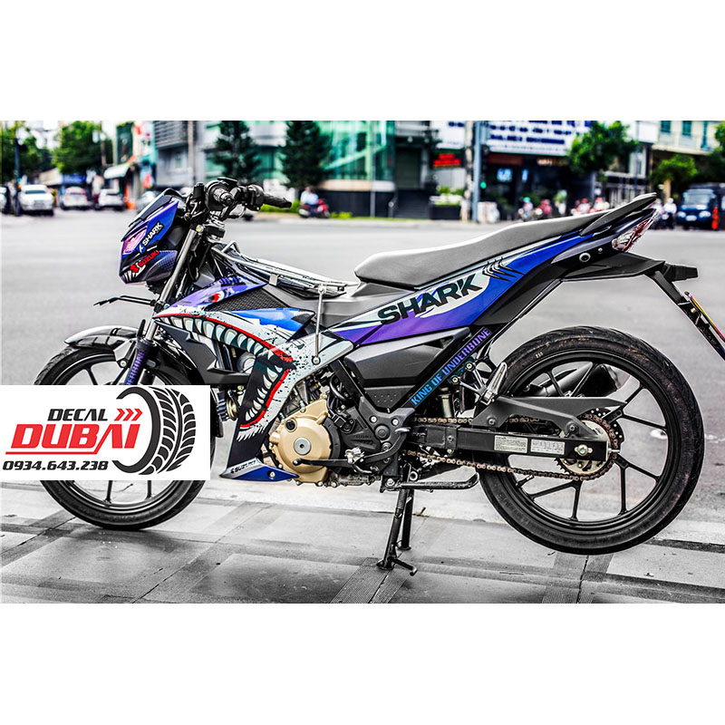 Tem Trùm Xe Raider Satria Cá Mập Xanh Tím