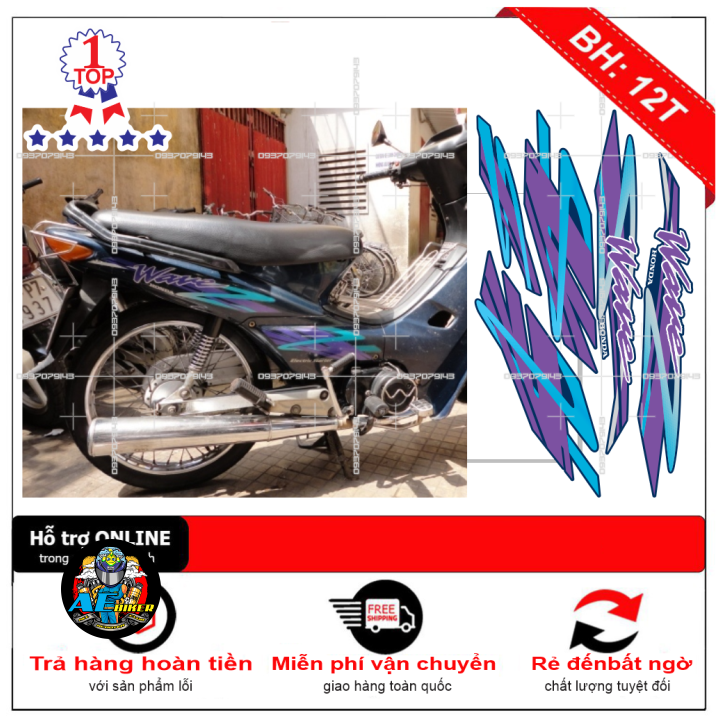 SALE SỐC- Tem xe wave nhỏ đời đầu mẫu zin dán xe xanh nhớt