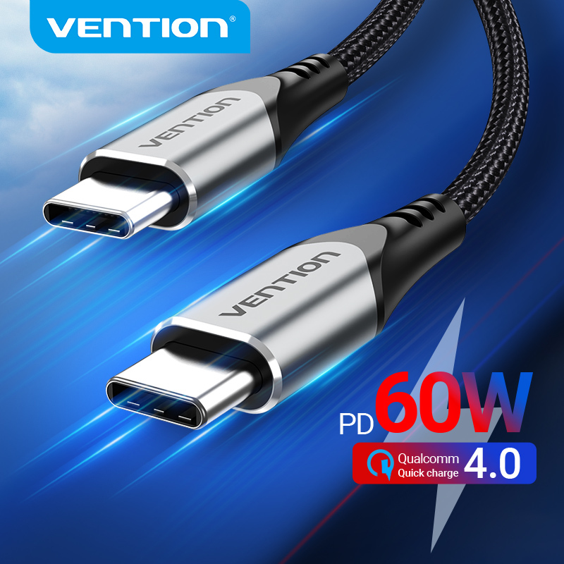 Vention Cáp USB loại C sang USB C Cáp sạc nhanh USB C 3A PD 60W cho Samsung S20 Macbook Pro Quick Charge 4.0 Cáp dữ liệu USB-C