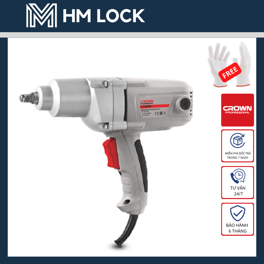1/2" máy siết bulong dùng điện crown 900w - motor dây đồng - hàng chính hãng - ct12018 - hm lock