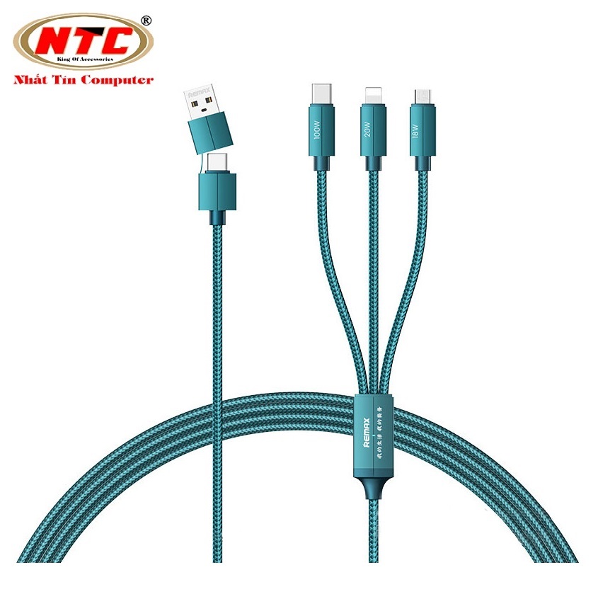 Cáp sạc nhanh đa năng 3in2 remax rc-c012 typec / usb to typec / lightning / microusb max 100w, dài 1m - nhất tín authorised store