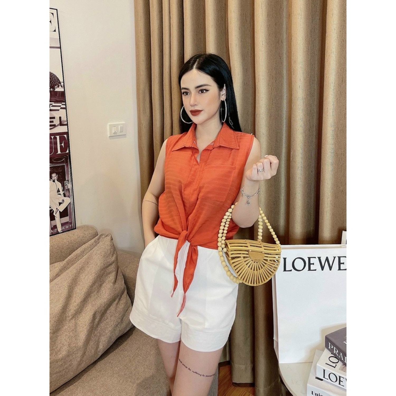 Áo sơ mi buộc vạt sát na'ch đẹp, mát