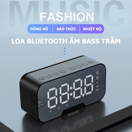[HCM]Loa Bluetooth KIMISO Kiêm Đồng Hồ Báo Thức K11/12 Mặt Gương Sáng Bóng Sang Trọng