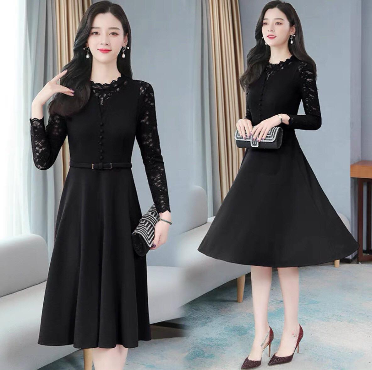 [HCM]ĐẦM CÔNG SỞ DÀI TAY KÈM THẮT LƯNG SANG TRỌNG-D09