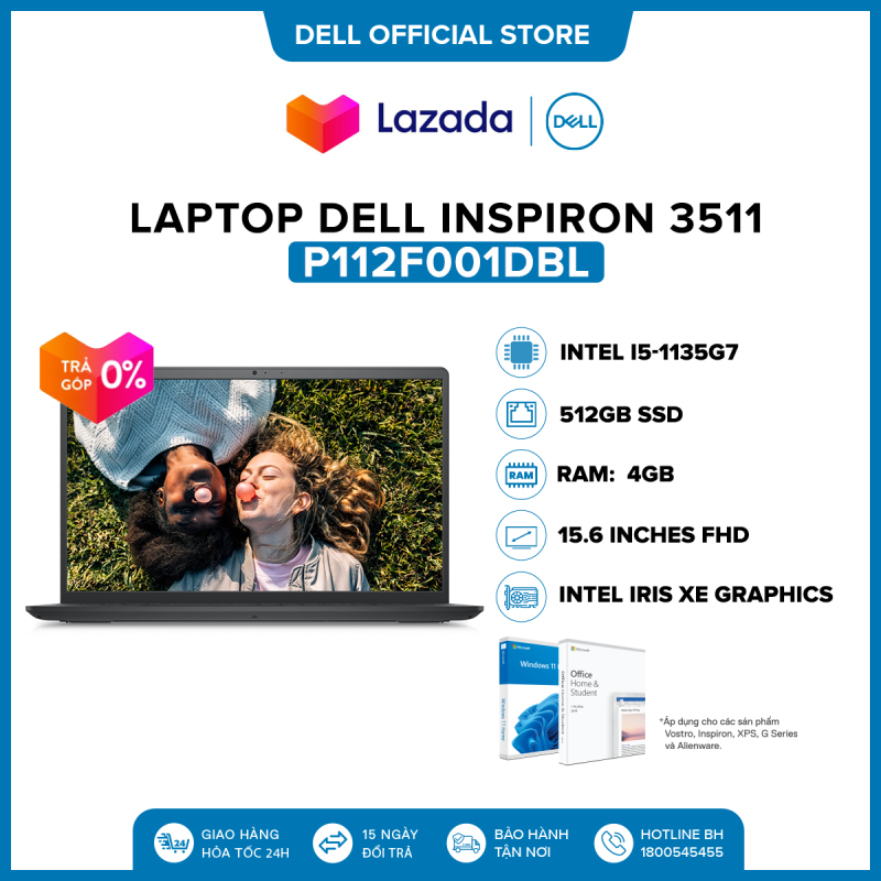 Laptop Dell Inspiron 3511 15.6 inches FHD (Intel / i5-1135G7 / 4GB / 512GB SSD / Office Home & Student 2021 / Windows 11) l Black l P112F001DBL