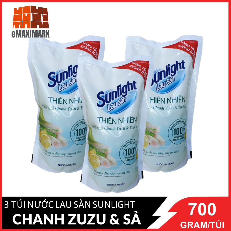 Combo 3 túi Nước lau sàn Sunlight Thiên nhiên chiết xuất Chanh Zuzu & Sả