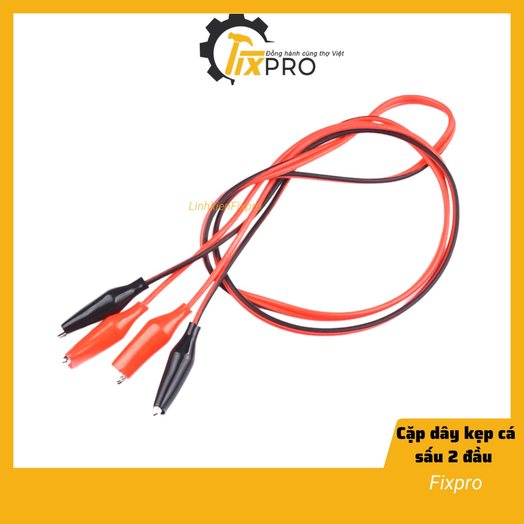 Cặp dây kẹp cá sấu 2 đầu đỏ đen loại vừa (dài 1m) - Fixpro