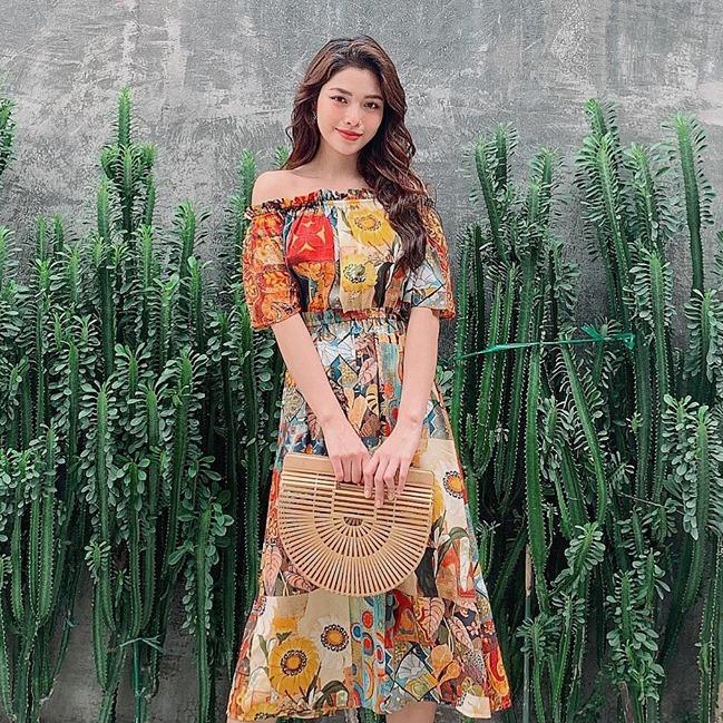 Đâm Maxi Thổ Cẩm Trễ Vai Bohemian