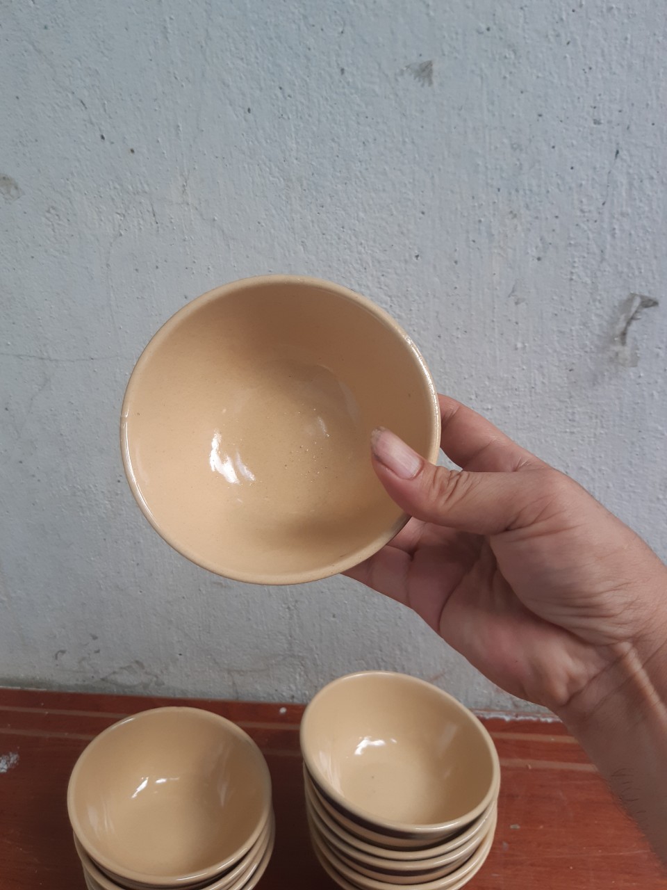 chén cơm viền xanh 10 cái ( sành thường)
