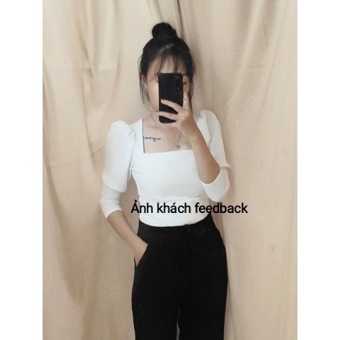 [Ảnh thật] Áo cổ vuông tay phồng thanh lịch
