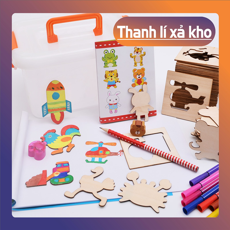 Bộ khuân vẽ tranh và tô màu bằng gỗ cho bé- khuôn vẽ tranh 50 chi tiết cho bé yêu- khuôn tập vẽ cho bé thỏa sức sáng tạo