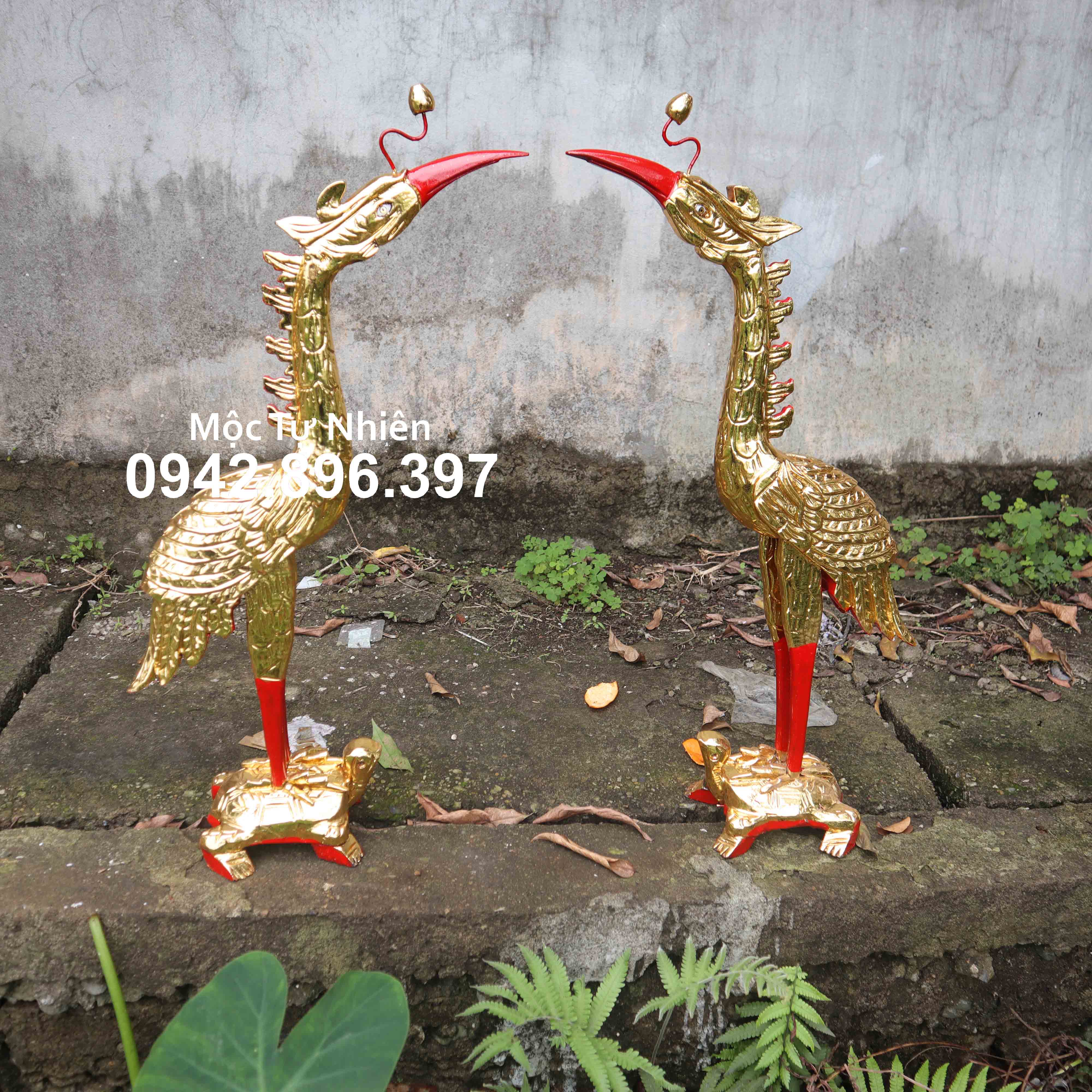 Cặp hạc bàn thờ cúng gia tiên gỗ mít cao 61,81cm