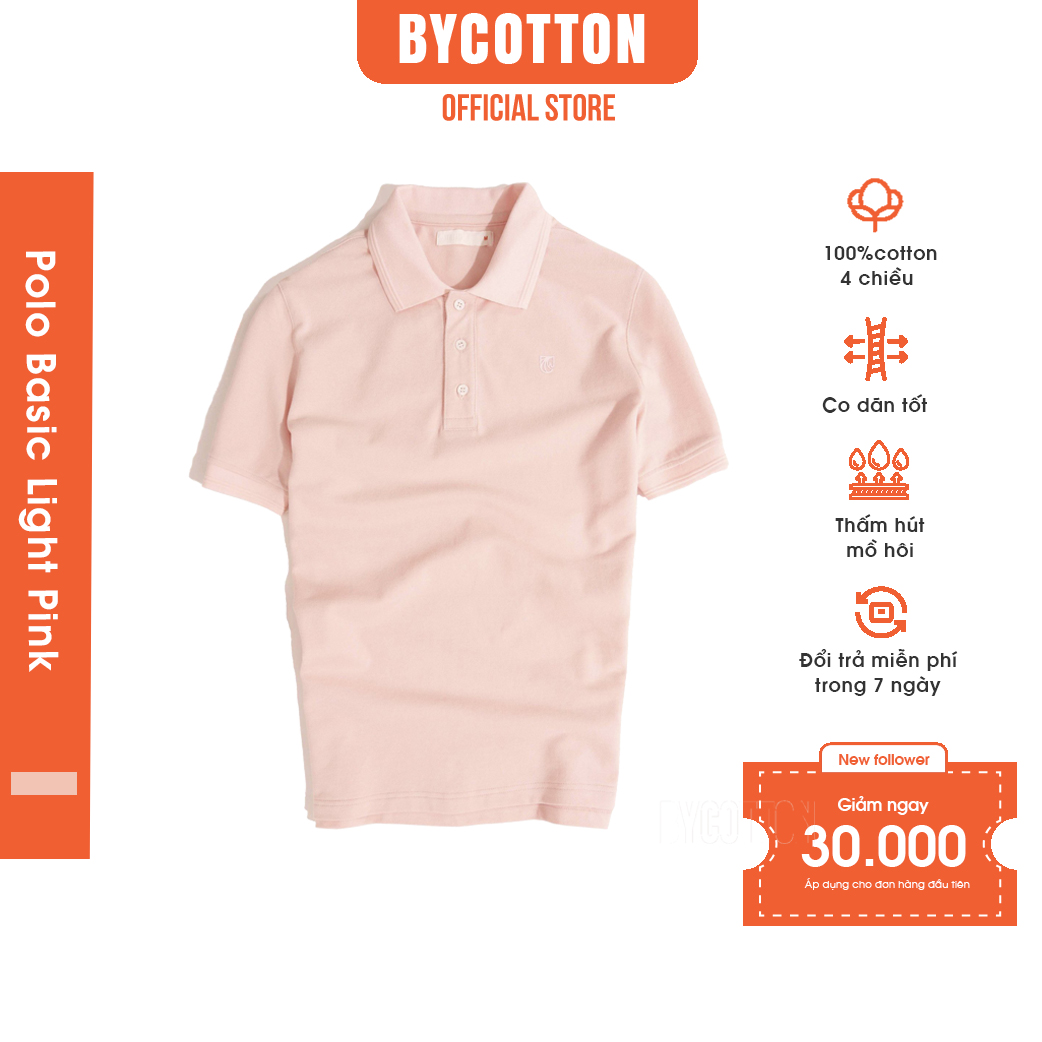 Áo Thun Polo Nam Cổ Bẻ Màu Hồng Nhạt BY COTTON Premium Light Pink Basic