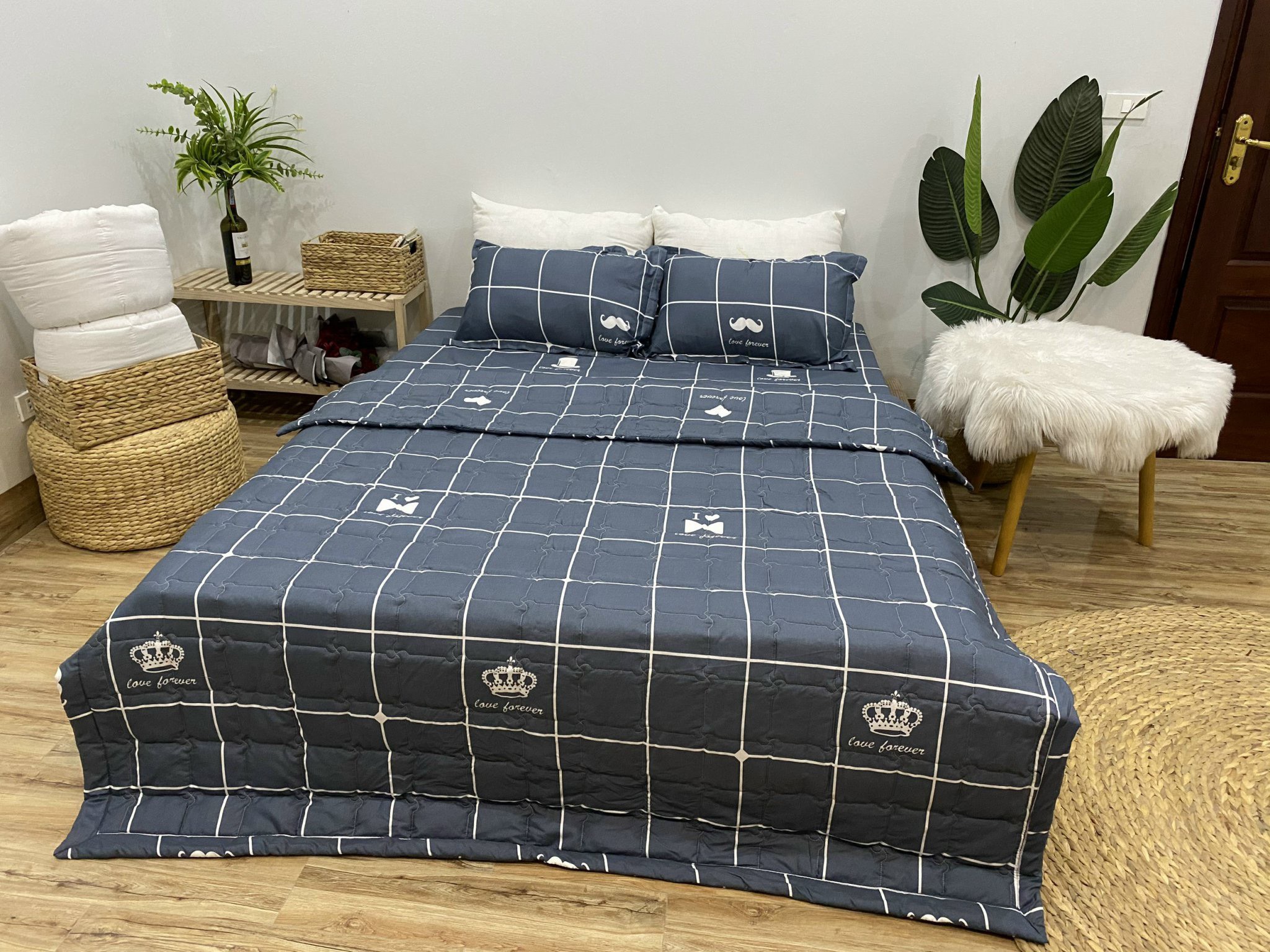 Bộ Chăn Ga Gối Cotton Poly - Kẻ Dâu ( 3 Món , 4 Món , 5 Món ) Tiệm Nhà Cá