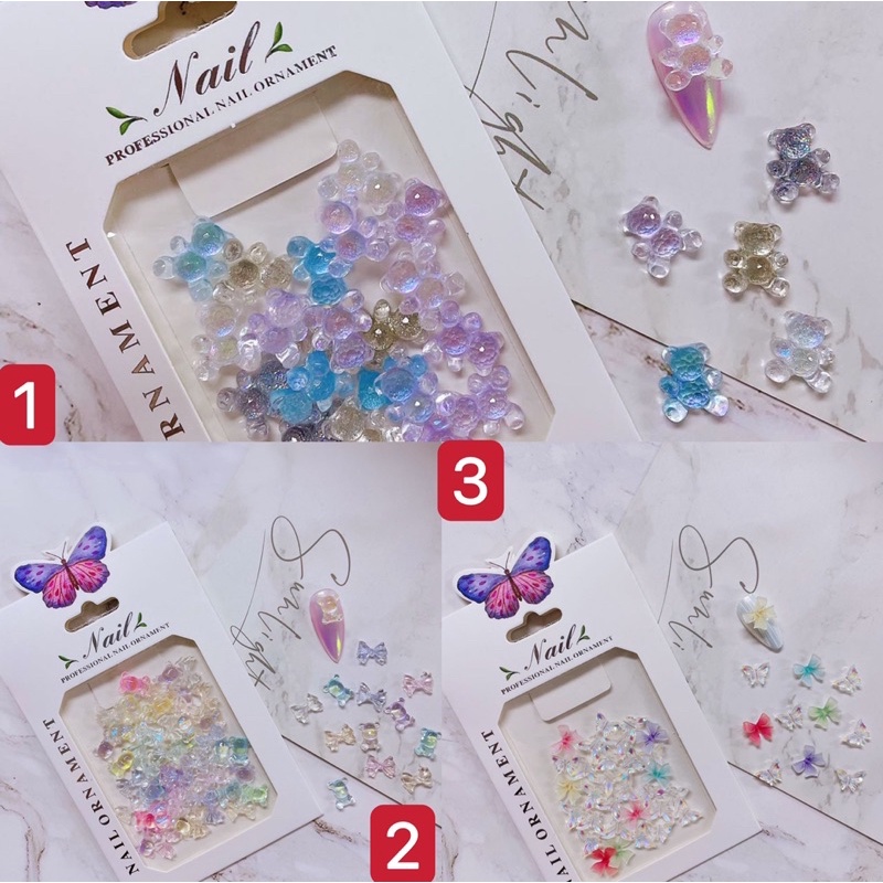 Phụ kiện charm nơ gấu gắn móng tay nail