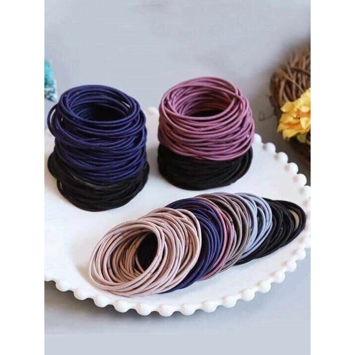 Set 100 Thun Buộc Tóc Siêu Hot Tặng Kèm Túi Zip