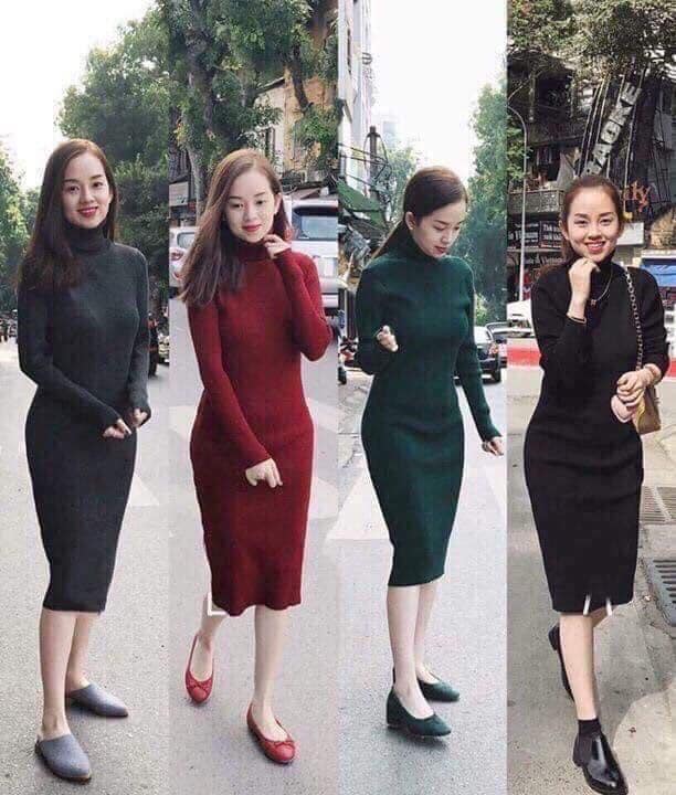 VÁY LEN BODY CỔ LỌ DÁNG DÀI TÔN DÁNG PHỐI ĐỒ DA DẠNG