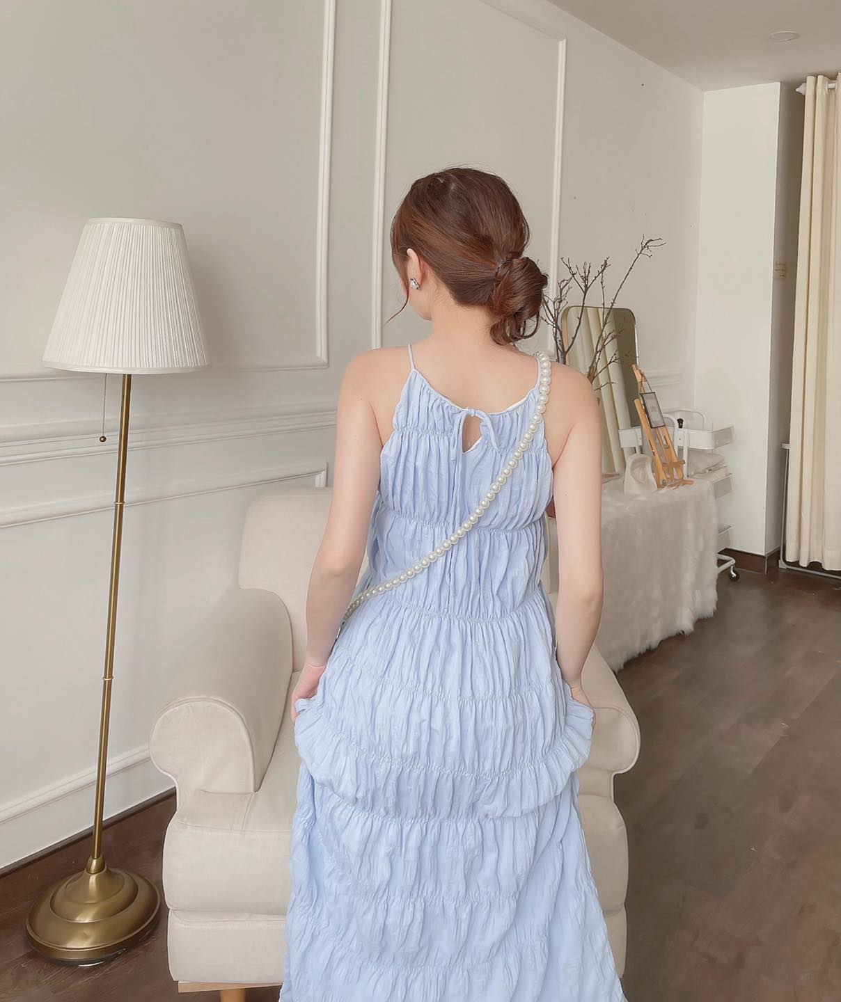 [Ảnh thật] Đầm maxi 2 dây cổ yếm nhún tầng