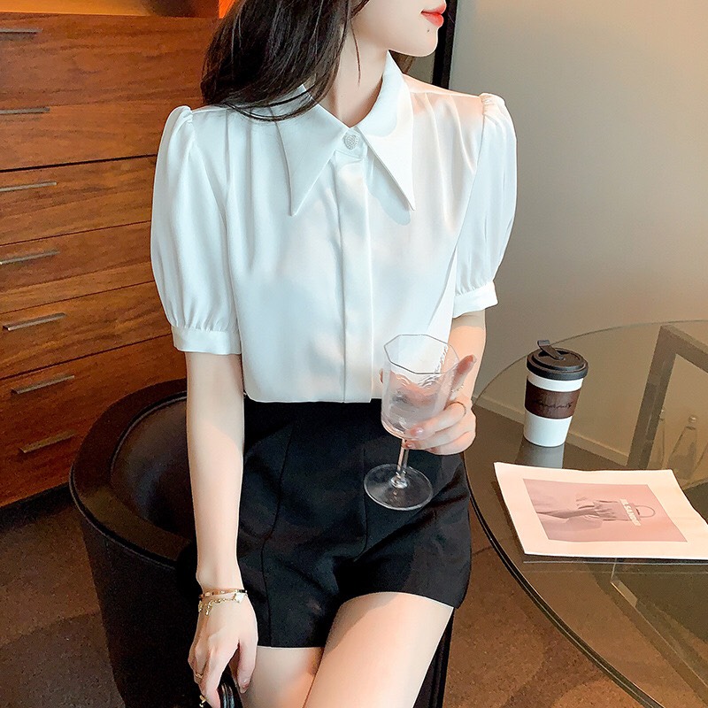 [HCM]Áo Sơ Mi Nữ Tay Lỡ Phồng Cổ Nhọn Kiểu Cách Hàn Quốc Thời Trang PONIVA BRANCH Chất kate mềm mịn cao cấp