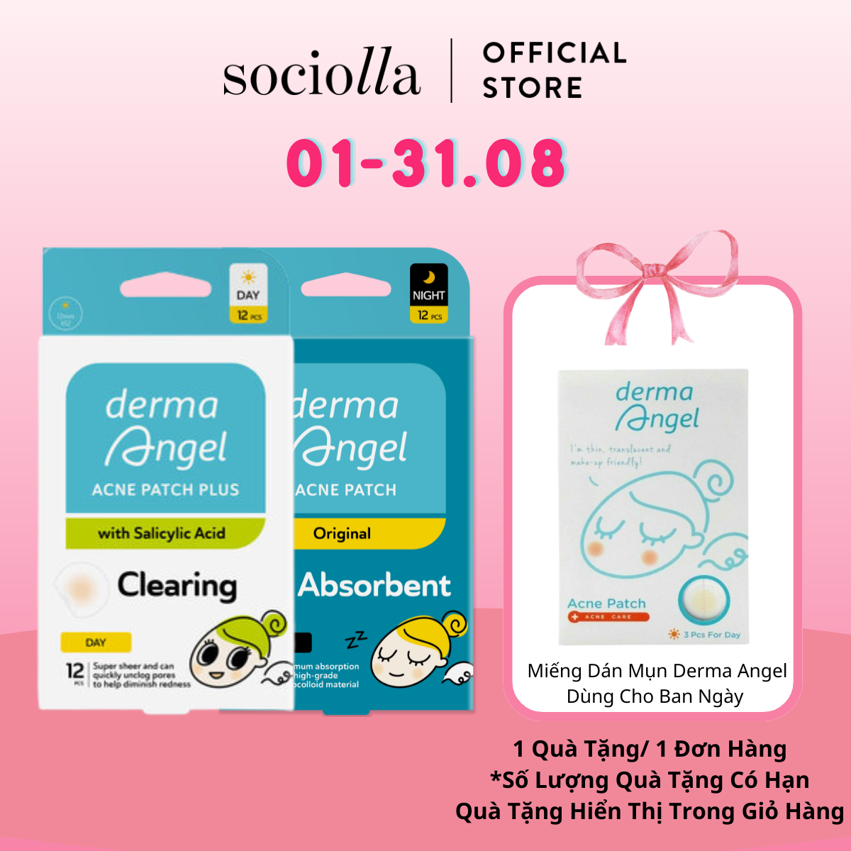 Combo dán mụn day plus & night derma angel 12 miếng x 2