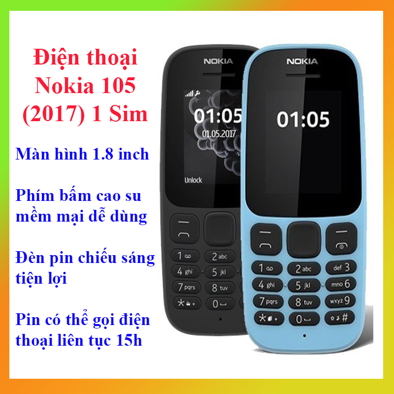 Điện thoại nokia 105 1 sim máy đã sử dụng . còn mới 85% - 95% . tặng kèm pin mới + sạc mới