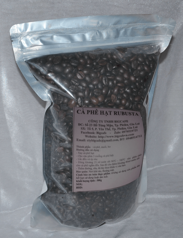 Cà phê hạt  nguyên chất 100% Robusta Bigcafe 500gr