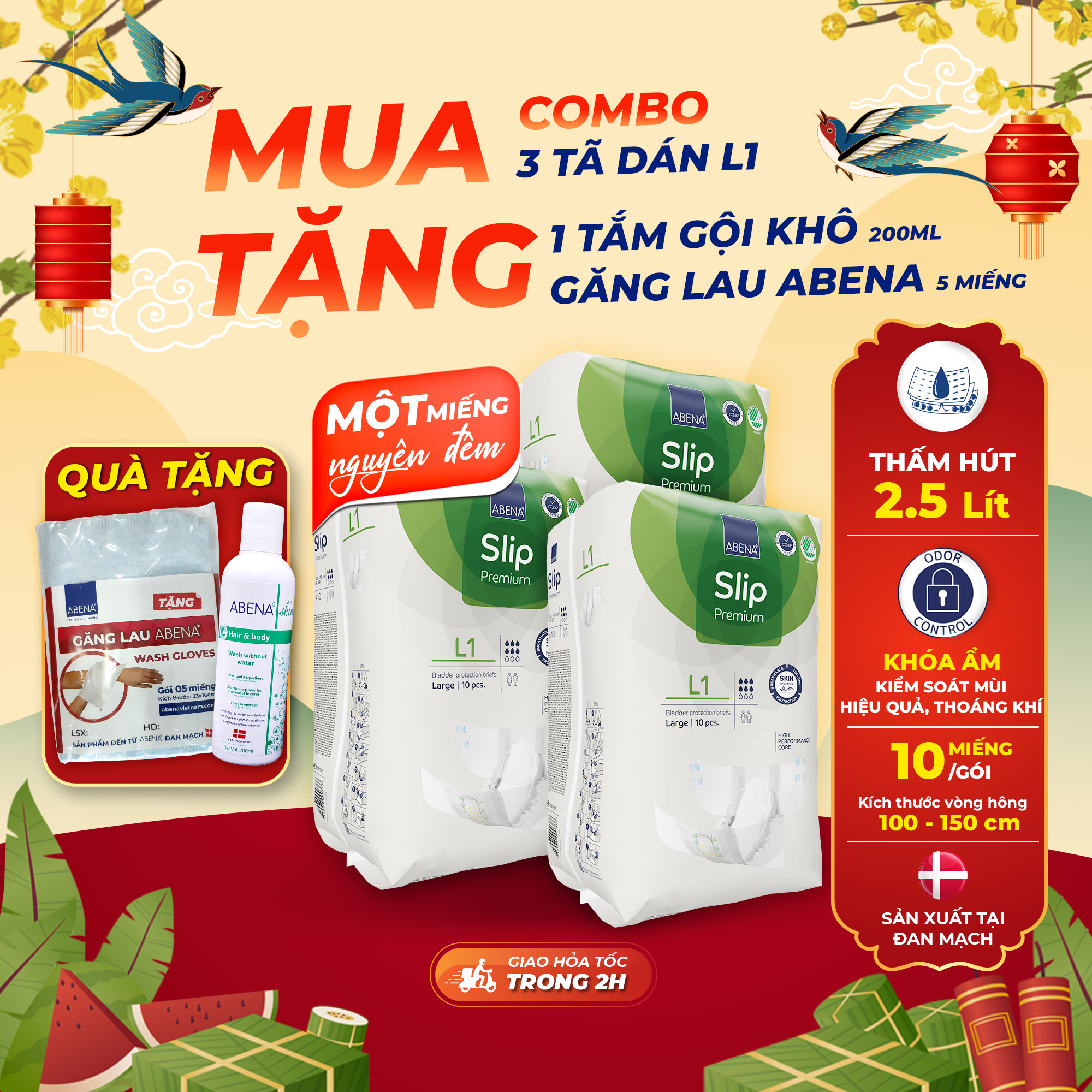 Tã dán người lớn Slip Premium L1 Nhập khẩu Đan Mạch  (Gói 10 miếng)