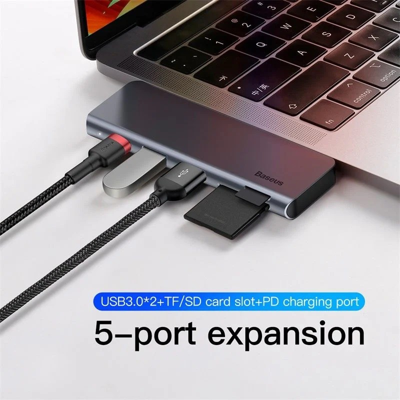 Bộ Hub Chuyển Đổi 5 trong 1 Baseus Harmonica Type C to USB 3.0, TF/SD Card Reader, Type C PD Adapter Cho iPad/Macbook