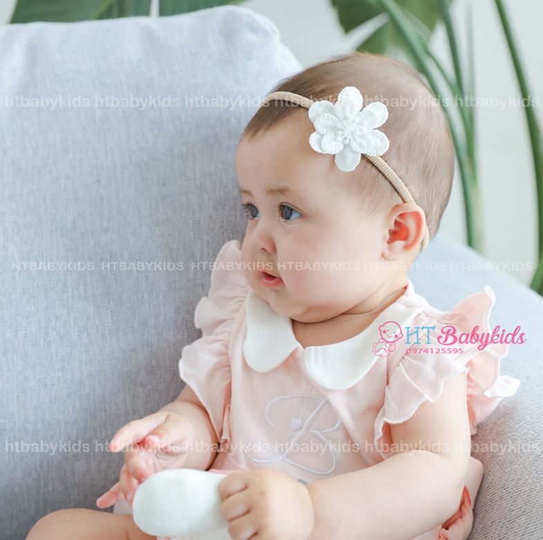 Băng đô cho bé gái - băng đô turban trắng nơ ren xinh