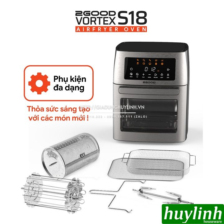 [Voucher 350k] Nồi chiên không dầu điện tử 2Good Vortex S20 - 14.5 lít - Tặng găng tay - 16 chức năng