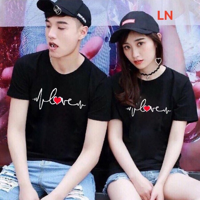 Áo tun mặc đôi( giá 1 đôi )  - áo thun in nhịp tim kèm trái tim áo đôi nam nữ, áo cặp nam nữ
