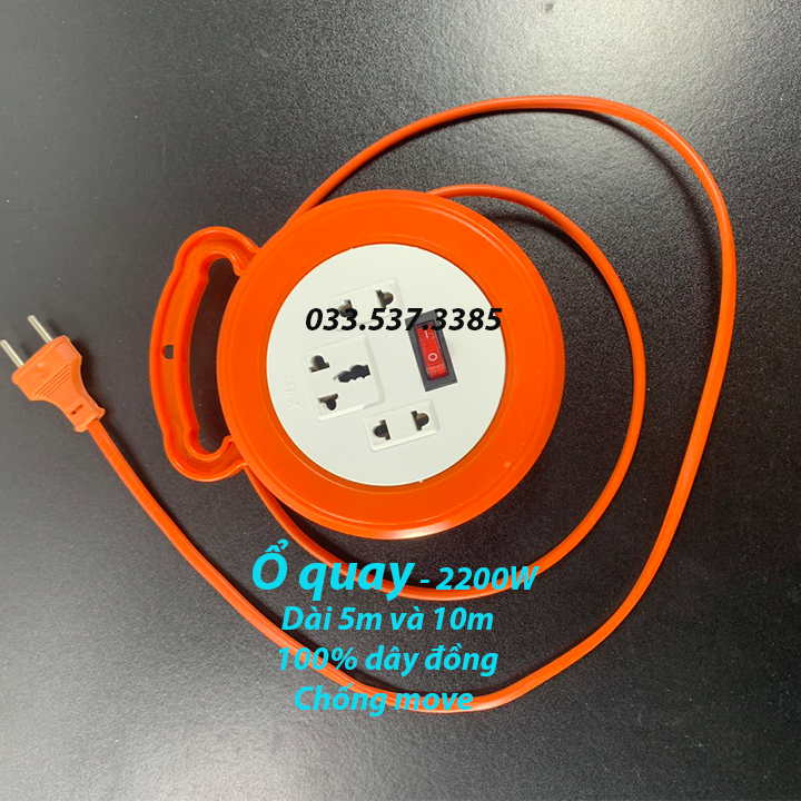 Ổ điện quay cuộn tiện lợi, ổ cắm điện chịu tải 2200W