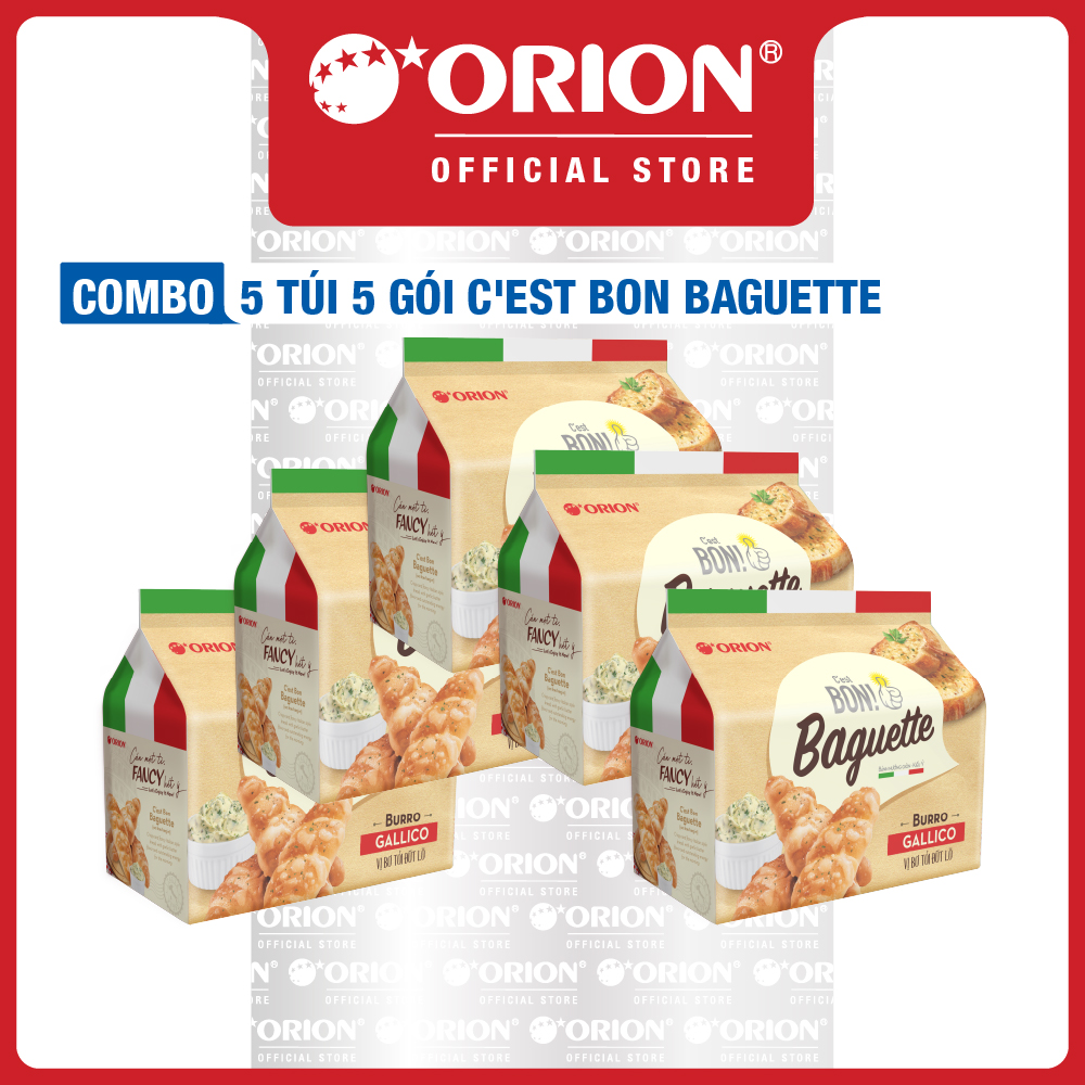 Combo 5 gói Bánh Nướng Giòn C'est Bon Orion  Baguette Vị Bơ Tỏi Đút Lò (Túi 5 gói)