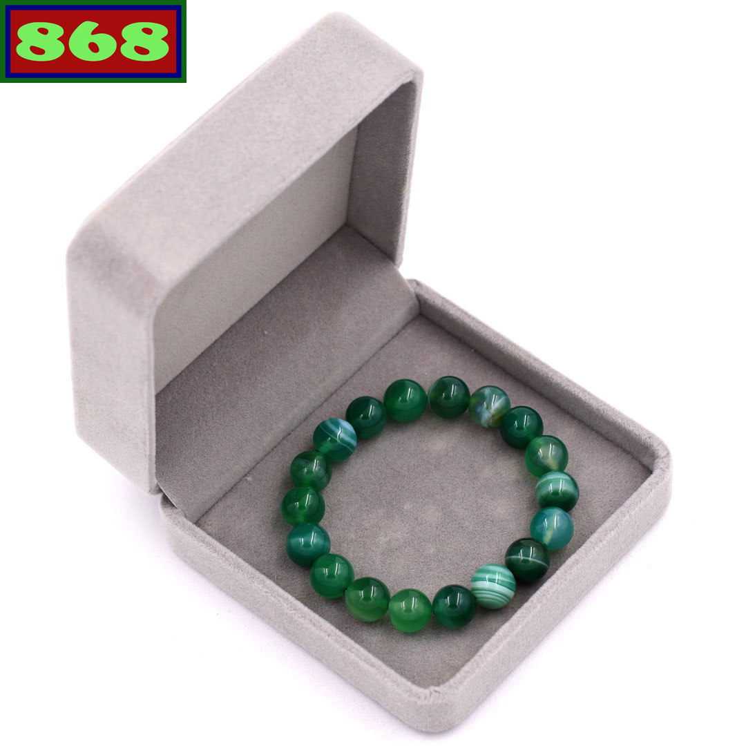 Bộ chuỗi tay thạch anh sọc xanh 10 ly 18 hạt kèm hộp nhung