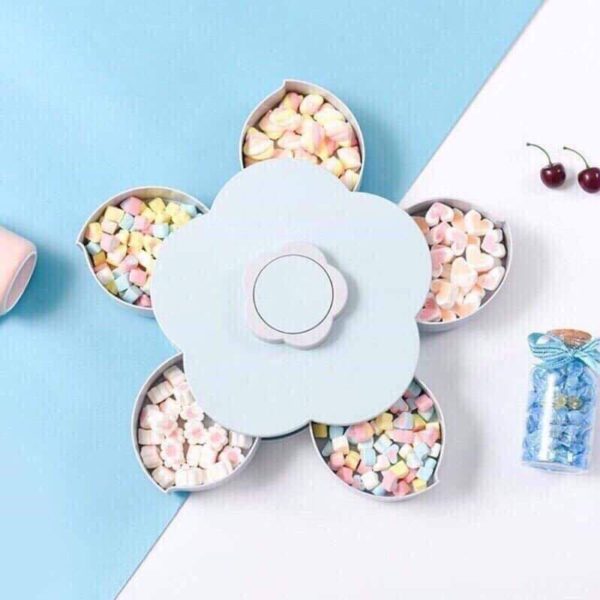 Khay Đựng Mứt Kẹo Tự Xoay Hình Cánh Hoa 5 Ngăn , Hộp đựng bánh mứt cánh hoa sen 1 tầng - Hộp đựng bánh kẹo - Có giá đỡ điện thoại - Khay đựng bánh mứt xuân 2024 thiết kế tinh xảo
